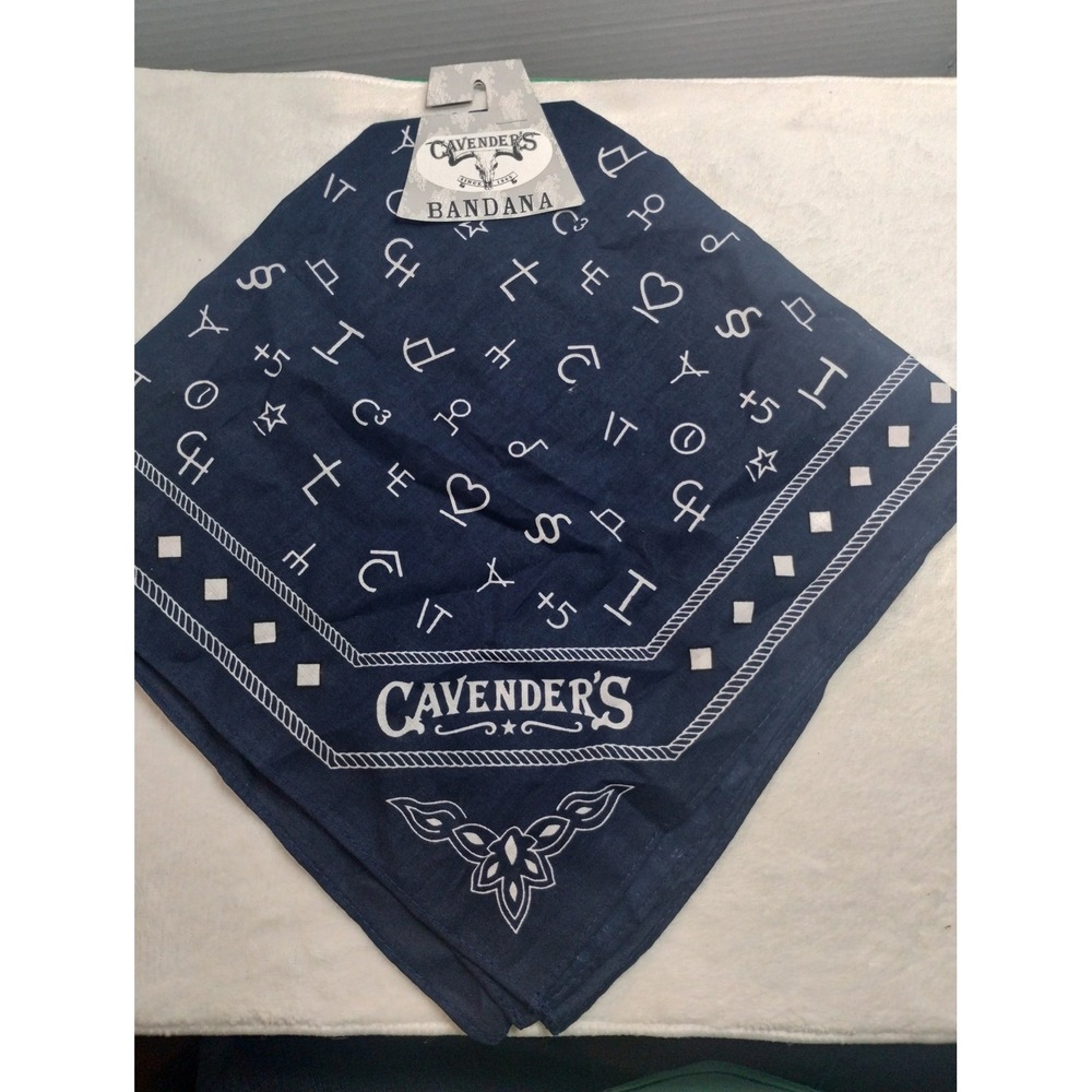 Cavenders Western Cattle Brand Bandana Navy Blue Cotton Cowboy Scarf Made in USA